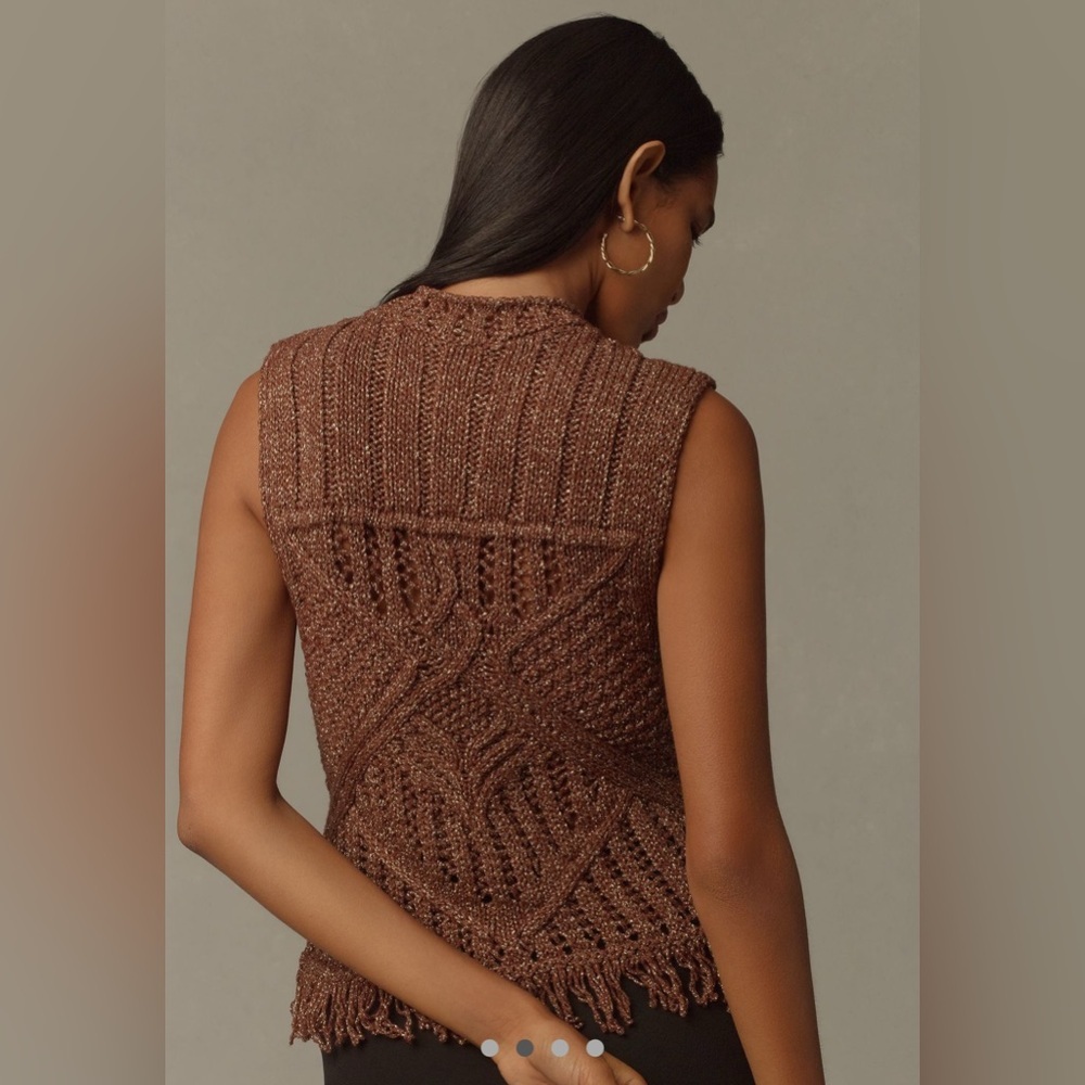 Pilcro Fringed Brown Sleeveless Knit Sweater - Picture 2 of 7